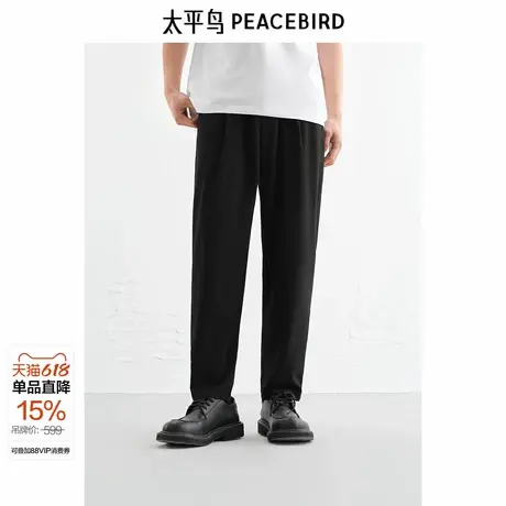 【商场同款】太平鸟男装潮流肌理面料黑色宽松休闲裤男B1GGF2238&图片