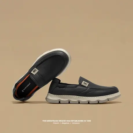 Montagut/梦特娇一脚蹬休闲皮鞋 夏季透气头层牛皮乐福鞋2025新款商品大图