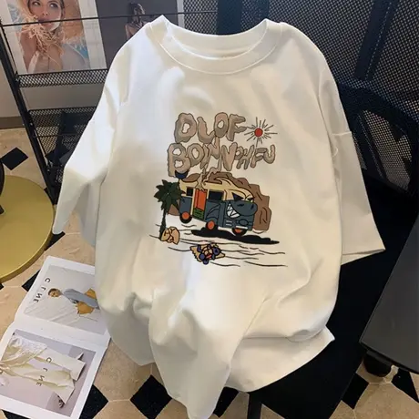 港味chic短袖t恤夏复古高级感显瘦宽松大码ins潮微胖女生穿搭上衣商品大图