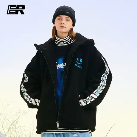 ER复古串标棉服羊羔绒情侣连帽外套潮牌棉衣男商品大图