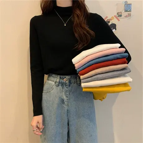 2023年春秋冬季新款女装爆款仿羊绒衫内搭针织打底衫上衣服长袖T图片