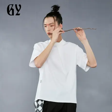 雅戈尔奥莱 GY男装夏季时尚拼接微落肩廓形吸湿透气男士短袖T恤商品大图