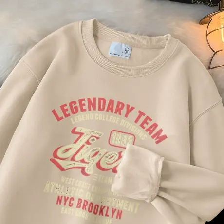 320g重磅卫衣男士2023新款潮牌潮流圆领无帽秋冬加绒加厚长袖t恤商品大图