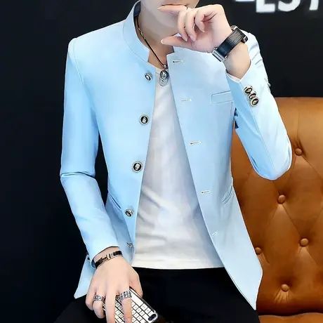 男士个性立领夹克青年韩版帅气中山装潮流休闲男装春秋季简约外套商品大图