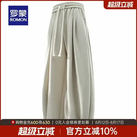 罗蒙男士日常休闲阔腿裤2025秋季新款时尚百搭松紧裤舒适系绳长裤商品大图