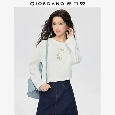 佐丹奴T恤女装纯棉植物印花圆领针织长袖T恤 13325555商品大图