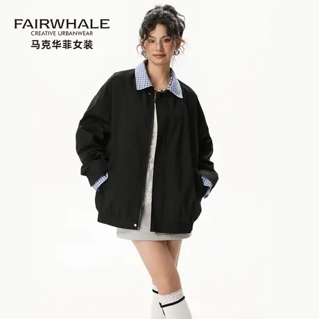 马克华菲撞色格纹工装夹克女2025新款秋季流行oversize上衣外套潮图片