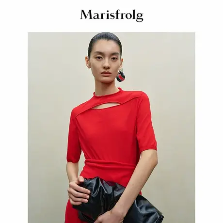 【美丽奴羊毛】Marisfrolg玛丝菲尔2025秋新款小高领半袖针织衫图片