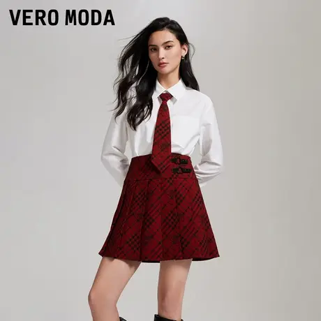 Vero Moda奥莱半身裙春秋新款高腰百褶字母玫瑰图案格纹裙流行图片
