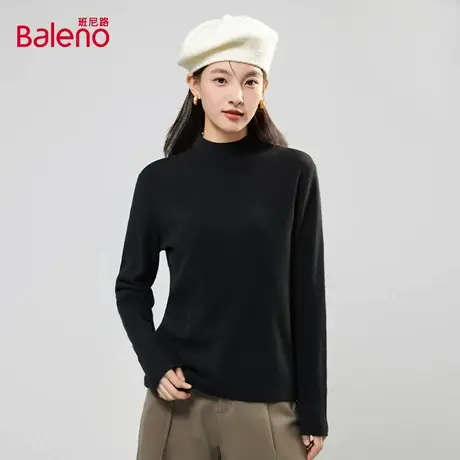 班尼路针织衫女款秋季时尚百搭黑色基础款保暖流行韩系休闲上衣Q图片