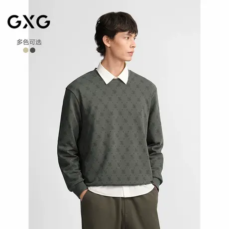 GXG男装 多色满印设计休闲时尚复古宽松圆领卫衣男 24年秋季品商品大图