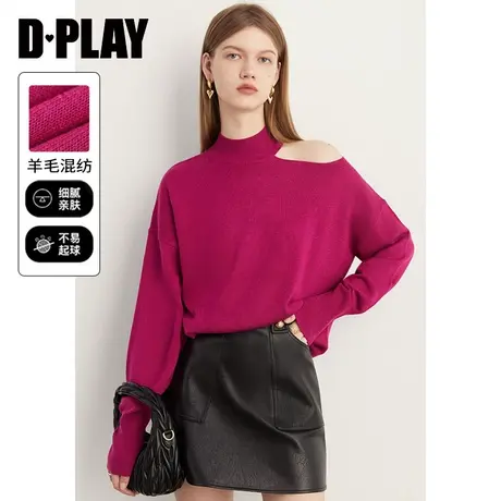 DPLAY黑色复古气质心机镂空设计感露肩针织衫毛衣单穿别致女上衣商品大图