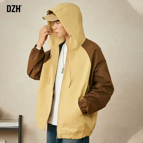 男士连帽外套男秋季冲锋衣高级感宽松男装2023新款休闲夹克防风衣商品大图