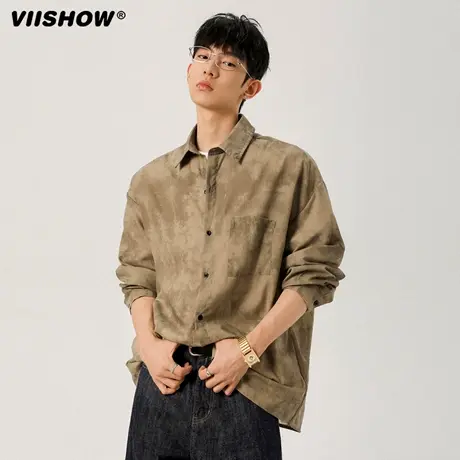 VIISHOW纯棉扎染长袖衬衫男款秋季美式复古痞帅潮流宽松衬衣外套商品大图