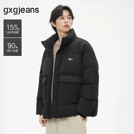gxg.jeans男装 黑色肌理感宽松休闲短款立领羽绒服外套 25冬热卖商品大图