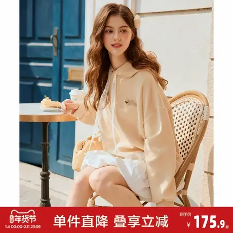 唐狮2026春季新款连帽卫衣女立体绣兔子下摆蕾丝设计感少女风早春图片