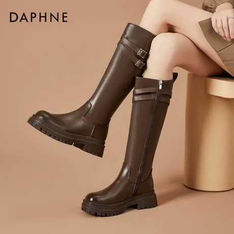 达芙妮厚底长筒靴女2026新款冬季加绒长靴显瘦骑士靴女保暖高筒靴图片