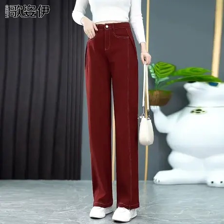 秋冬牛仔阔腿裤2023新款高级感磨毛休闲裤明线设计窄版九分直筒裤图片