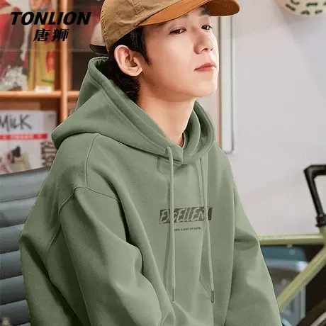 唐狮男士卫衣春秋季重磅连帽上衣青少年抹茶绿潮牌复古带帽外套HW商品大图