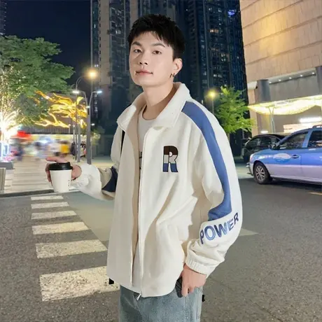 唐狮冬季新款仿羊羔毛立领厚外套男拼接左胸绣花加厚保暖夹克TD商品大图