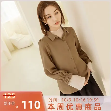 桔熊秋季韩版公主荷叶袖雪纺衬衫女通勤微透肤柔软上衣大码AB6167图片