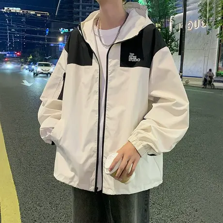 夹棉拼色冲锋衣外套男ins潮牌秋冬季2023新款美式夹克衫加厚衣服商品大图