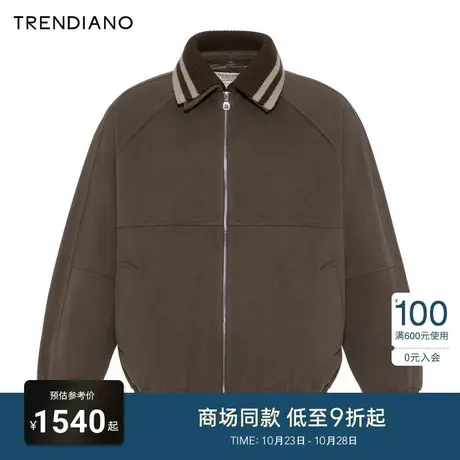 TRENDIANO官方羊毛翻领夹棉拉链长袖休闲外套男潮2023新款冬季商品大图