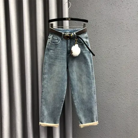 欧货简约哈伦裤女23秋冬新款高腰宽松显瘦时尚百搭加绒牛仔萝卜裤商品大图