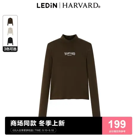【哈佛联名】乐町半高领打底衫2023秋冬新款字母长袖T恤C1CPD4218商品大图
