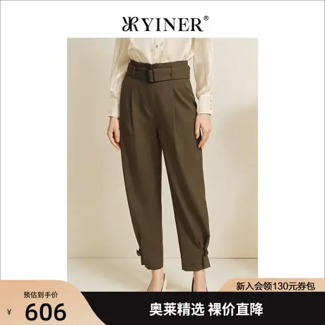 YINER音儿专柜女装2022秋季新款高腰宽松哈伦裤含羊毛休闲裤商品大图