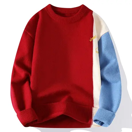 撞色毛衣男士冬季潮牌潮流针织衫刺绣高级感慵懒毛衫百搭保暖线衣商品大图