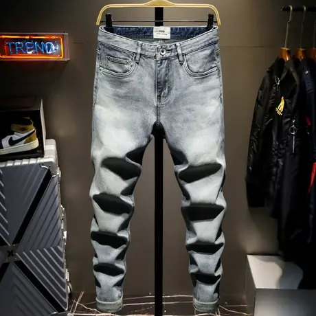 高端灰色牛仔裤男直筒宽松青年休闲长裤夏季款男裤百搭潮牌裤子男商品大图