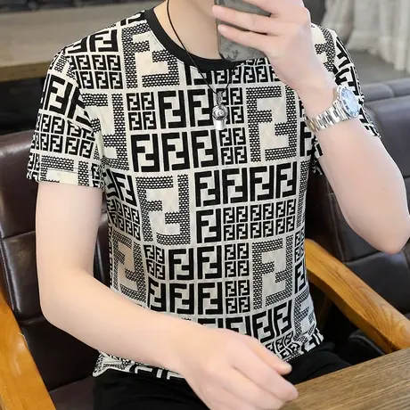 短袖T恤男夏季冰丝汗衫青年半袖夏装圆领体恤中学生卫衣帅气男装商品大图