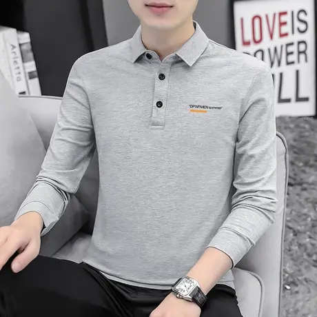 丝光珠地棉polo衫男长袖翻领t恤保罗商务带领打底衫字母印花秋衣商品大图