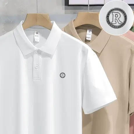 翻领保罗polo衫冰丝短袖t恤男装夏季凉感白色有领上衣服半袖体恤图片