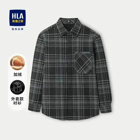 HLA/海澜之家内里加绒长袖衬衫2023秋冬新格纹尖领加厚外套男衬衣商品大图