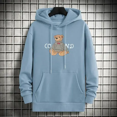 2024新款连帽卫衣男生秋冬季加绒加厚宽松潮流小熊长袖带帽衫外套商品大图
