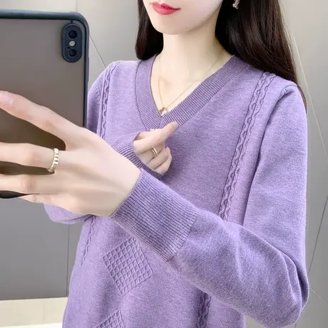 V领纯色针织衫女2024年春季新款韩版宽松长袖毛衣打底衫内搭百搭商品大图