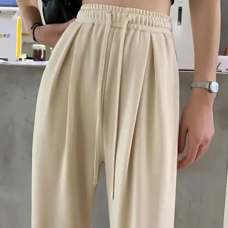 2023春夏休闲冰丝阔腿裤女韩版高腰显瘦垂感宽松直筒拖地裤子百搭图片