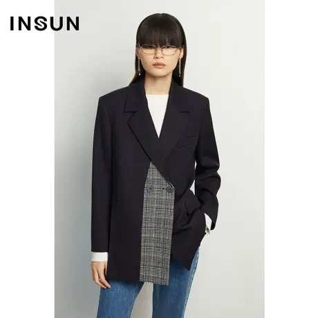 INSUN恩裳冬季撞色拼接羊毛西装外套图片