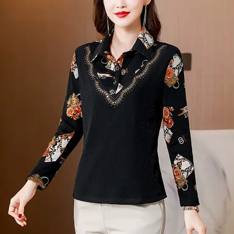 加绒时尚打底衫女秋冬洋气内搭2023新款个性欧货上衣百搭长袖t恤图片