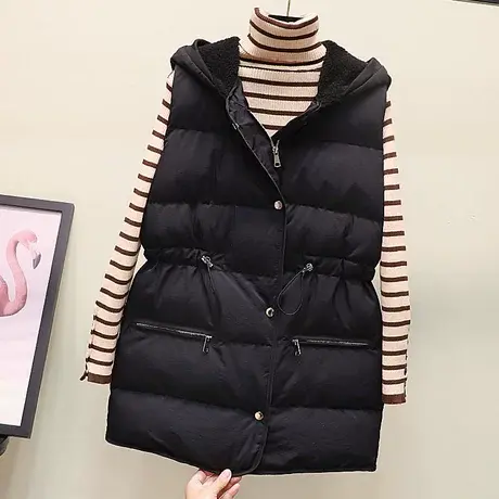 短款棉马甲女2023秋冬新款连帽背心上衣收腰棉衣无袖坎肩马夹外套商品大图