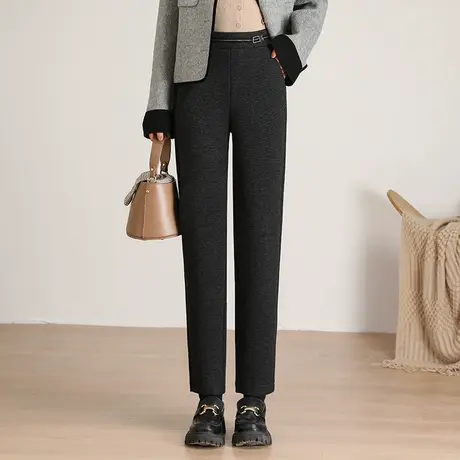 毛呢直筒小脚裤女秋冬2023新款时尚高腰显瘦通勤职业裤气质休闲裤商品大图