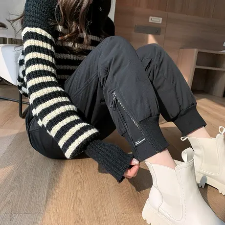 羽绒裤女外穿时尚工装裤2024年秋冬新款高腰宽松显瘦加厚休闲棉裤商品大图