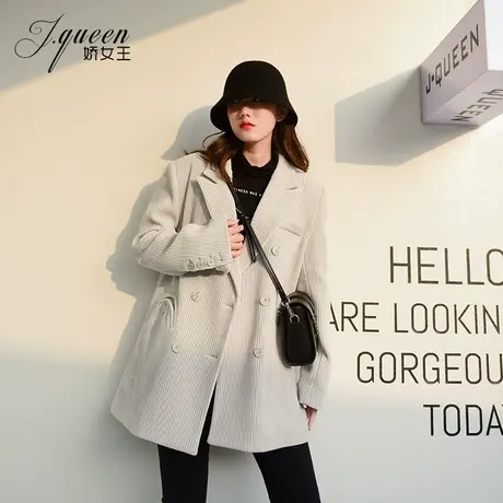 灯芯绒西装外套女春秋复古条绒高级感气质休闲宽松廓形加绒小西服商品大图