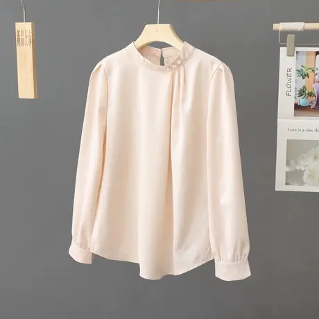 法式钉珠上衣女春装新款立领长袖职业女装长袖衬衫百搭气质衬衣潮商品大图