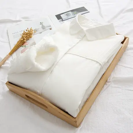 秋冬新款娃娃领加绒加厚白色衬衫女长袖学生百搭加棉保暖打底衬衣商品大图