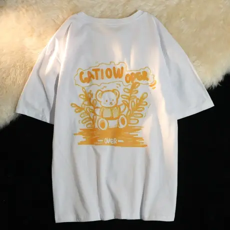 美式复古纯棉正肩短袖t恤女夏季宽松潮牌ins设计感小众半袖上衣服图片