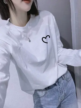 情侣装仿棉长袖t恤女2023新款秋冬季加绒内搭打底衫美式复古上衣商品大图