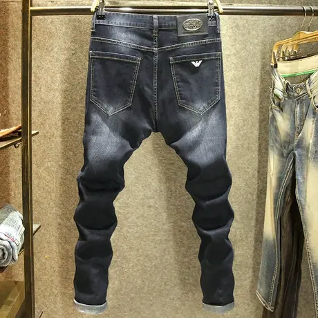 秋冬款加绒男士牛仔裤修身小脚弹力裤子男高端大牌潮流百搭长裤子商品大图